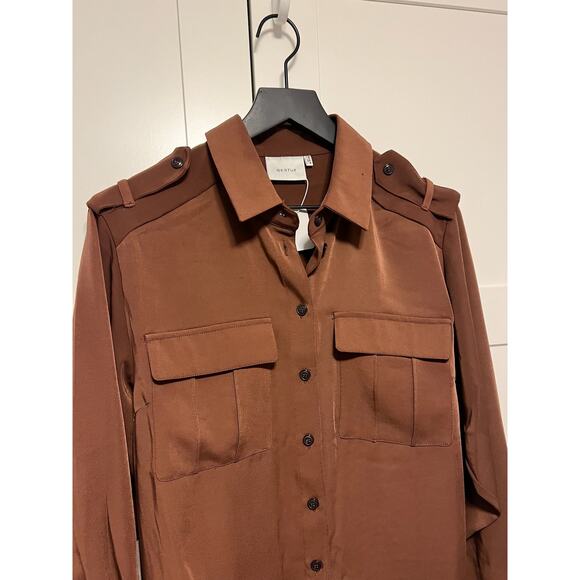 Gestuz Brown Button-Up Shirt, Size 36 - Picture 4 of 9